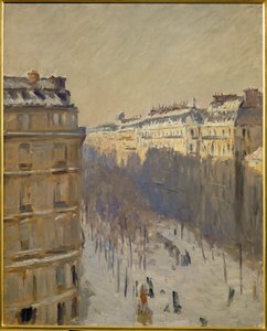 Śnieg na bulwarze Haussmanna, Paryż (olej na płótnie) autorstwa Gustave Caillebotte