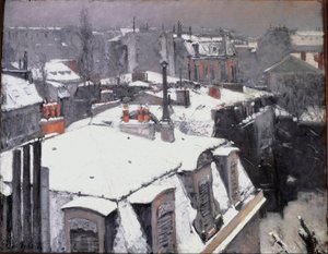 Widok dachów (efekt śniegu) - olej na płótnie autorstwa Gustave Caillebotte