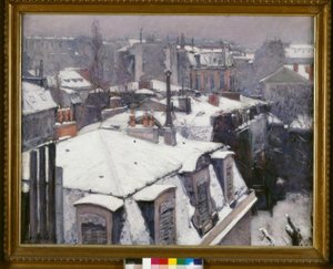 Widok dachów (efekt śniegu), mówi Dachy pod śniegiem autorstwa Gustave Caillebotte