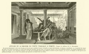 Atrium starożytnego rzymskiego Domu Tragicznego Poety, Pompeje (rycina)