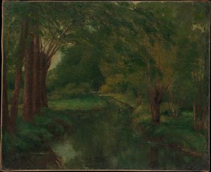 Strumień na polanie (być może „Strumień w dolinie Fontcouverte; studium”) autorstwa Gustave Courbet