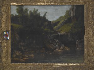 Kaskada w skalistym krajobrazie (olej na płótnie) autorstwa Gustave Courbet