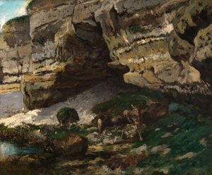 Skalisty krajobraz z jeleniami autorstwa Gustave Courbet
