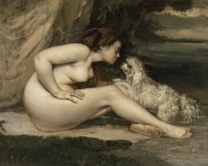 Naga kobieta z psem autorstwa Gustave Courbet
