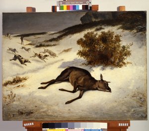 Łania zmuszona do leżenia w śniegu autorstwa Gustave Courbet