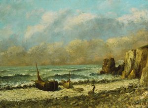 Dwie łodzie na plaży, autorstwa Gustave Courbet