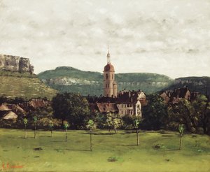 Widok Ornans i jego dzwonnicy, ok.1858 autorstwa Gustave Courbet