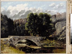 Widok na most Saint Sulpice w Fleurier, Szwajcaria (olej na płótnie) autorstwa Gustave Courbet