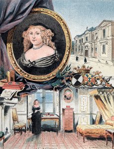 Portret markizy Sevigne, wraz z Chateau des Rochers i hotelem Carnavalet
