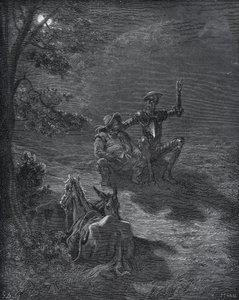 Dyskurs nocny - z „Don Kichota z Manchy” Miguela Cervantesa (1547-1616) (Don Kichota) - Drzeworyt wg rysunku Gustave