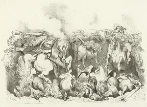 Szarża lekkiego konia za panowania Ludwika XIV (grawiura)