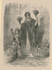 Grupa młodych kobiet sprzedających kwiaty z koszy autorstwa Gustave Dore