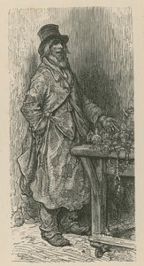 Mężczyzna sprzedaje swoje towary na straganie autorstwa Gustave Dore