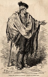 Chłop z regionu Cordoba. Szkic wykonany na żywo przez Gustave Dore (1832-1883). Rycina ilustrująca podróż po Hiszpanii, w 1862 r. autorstwa Charlesa Davilliera i Gustave