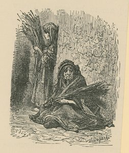 Kobieta i młoda dziewczyna sprzedająca suszone kwiaty autorstwa Gustave Dore
