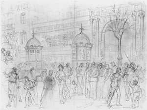 Album oblężenia Paryża, Boulevard Montmartre, styczeń 1871 (pióro und brązowy tusz i ołówek na papierze) autorstwa Gustave Dore