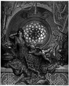 Piękno Alciny przezwycięża wszystkie obawy Ruggiero autorstwa Gustave Dore