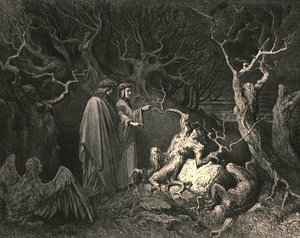 I prosto pień wykrzyknął: Czemu mnie zrywasz, c1890. autorstwa Gustave Dore