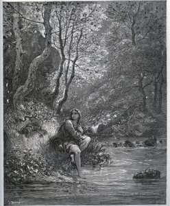 Wygląd Dorothee w stroju rolnika - z „Don Kichota z Manchy” Miguela Cervantesa (1547-1616) (Don Kichota) - Drzeworyt wg rysunku Gustave
