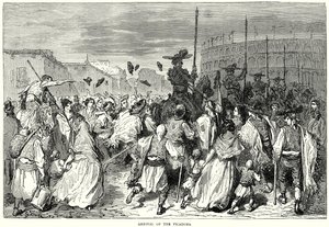 Przybycie pikadorów (rycina) autorstwa Gustave Dore