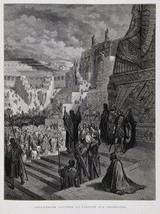 Artakserkses przyznaje wolność Żydom w Persji, ilustracja z Biblii Dore