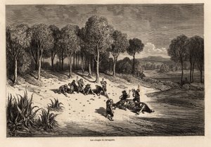 Bitwa pod pomarańczami Carcagente, rysunek Gustave Dore (1832-1883), ilustrujący jego podróż do Hiszpanii z C.Davillierem w 1862 r. Grawer w „”Le tour du monde””, pod redakcją Edouarda Chartona autorstwa Gustave Dore
