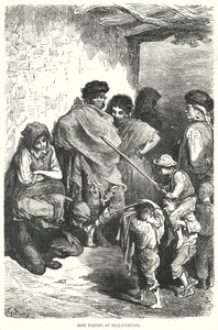 Chłopcy bawiący się w walkę byków (grawerunek) autorstwa Gustave Dore