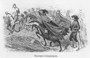Brytyjscy turyści, ilustracja z „Voyage aux Pyrenees” Hippolyte Taine (1828-93) rytowana przez Emile Deschamps (XIX w.) autorstwa Gustave Dore