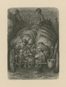 Dzieci siedzące z tyłu wózka dostawczego browaru autorstwa Gustave Dore