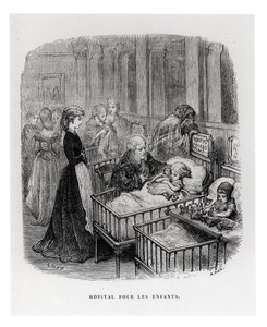 Szpital Dziecięcy, z „Londyn: Pielgrzymka” Williama Blancharda Jerrolda (1826-84), ryty przez Alphonse Jean Baptiste Vien (ur. 1814) opublikowany 1872 autorstwa Gustave Dore