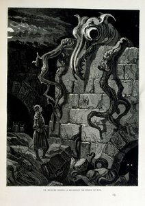Croque-Mitaine; ilustracja z 1863 r., Gustave Dore (1832 – 1883); Francuski artysta, grafik, ilustrator. Croque-Mitaine (straszak) to złośliwa postać prezentowana dzieciom, aby je przestraszyć, a tym samym uczynić je mądrzejszymi. autorstwa Gustave Dore