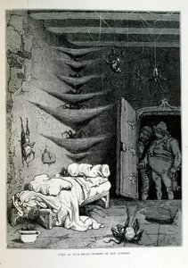 Croque-Mitaine; ilustracja z 1863 r., Gustave Dore (1832 – 1883); Francuski artysta, grafik, ilustrator. Croque-Mitaine (straszak) to złośliwa postać prezentowana dzieciom, aby je przestraszyć, a tym samym uczynić je mądrzejszymi. autorstwa Gustave Dore