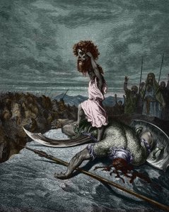 Dawid trzymający głowę Goliata – Gustave Dore autorstwa Gustave Dore