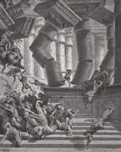 Śmierć Samsona, Sędziów 26:28-30, ilustracja z 