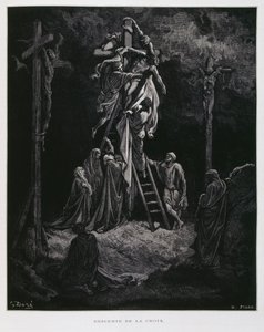 Zstąpienie z krzyża, złożenie Chrystusa, ilustracja z Biblii Dore