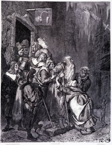 Wejdź do tego zajazdu, tablica IV - ilustracja Gustave Dore (1832-1883), dla La legende du Jeif wędrująca Pierre Dupont, wydanie Librairie du magasin malownicze, Paryż 1862 autorstwa Gustave Dore