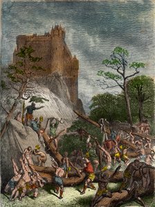 Feodalit w średniowieczu: poddani pracujący dla Pana - rycina Gustave Dore z XIX wieku w „Historii narodowej ilustrowanej Francji od czasów najdawniejszych do współczesności” 1876 – kolekcja prywatna autorstwa Gustave Dore