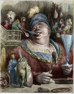Gargantua postać powieści Francois Rabelais (1494-1553), francuskiego pisarza. Ilustracja Gustave
