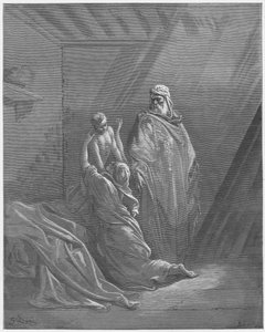 Biblia Gustawa Dore: Eliasz wychowuje syna wdowy z Sarepty autorstwa Gustave Dore