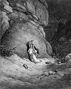 Hagar i Ismael, rycina Doré. - Biblia autorstwa Gustave Dore