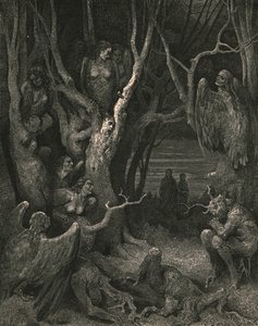 Tutaj gnieżdżą się brutalne harpie, ok. 1890 r. autorstwa Gustave Dore