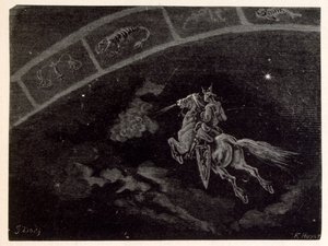 Ilustracja przedstawiająca znak gwiezdny Scorpio. z La legende de Croque-Mitaine. autorstwa Gustave Dore