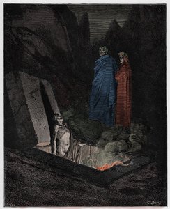 Inferno, Canto 10: Farinata degli Uberti zwraca się do Dantego, ilustracja z „Boskiej komedii” Dantego Alighieri, 1885 autorstwa Gustave Dore
