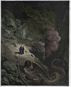 Inferno, Canto 17: Gerion, symbol oszustwa, ilustracja z „Boskiej komedii” Dantego Alighieri, 1885 autorstwa Gustave Dore