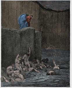 Inferno, Canto 18: Kochankowie i pochlebcy w ósmym kręgu, ilustracja z „Boskiej komedii” Dante Alighieri, 1885 autorstwa Gustave Dore