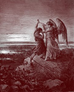 Jakub zmagający się z aniołem autorstwa Doré. - Biblia autorstwa Gustave Dore