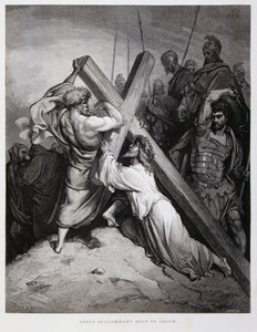 Jezus niesie krzyż, ilustracja z Biblii Dore