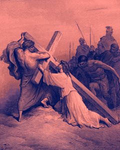 Jezus upada pod krzyżem - Biblia autorstwa Gustave Dore