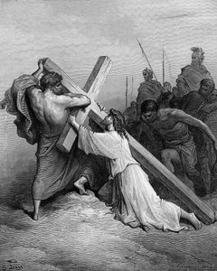 Jezus upada pod krzyżem - Biblia autorstwa Gustave Dore