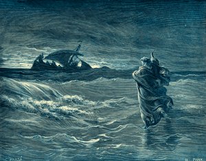 Jezus chodzi po morzu - Biblia autorstwa Gustave Dore